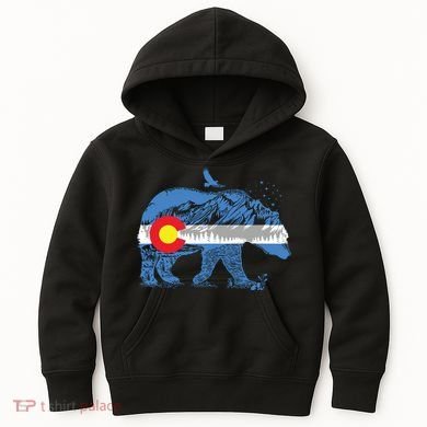 Colorado Flag Design Mountains And Bear Landscape Graphic Kids Hoodie