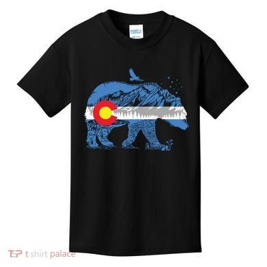 Colorado Flag Design Mountains And Bear Landscape Graphic Kids T-Shirt