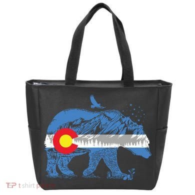 Colorado Flag Design Mountains And Bear Landscape Graphic Tote Bag