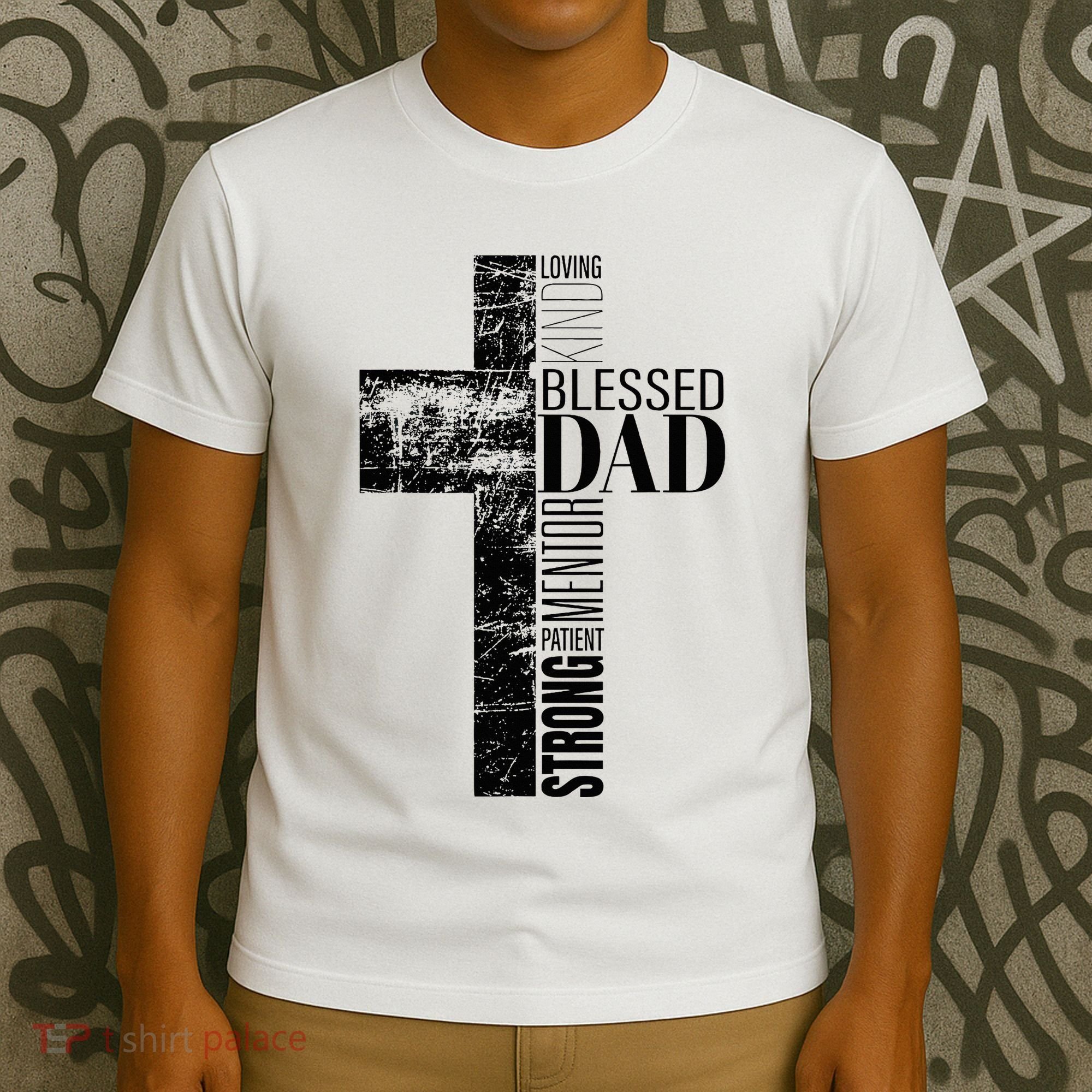 Christian Fathers Day Gifts Religious Blessed Dad Cross T-Shirt