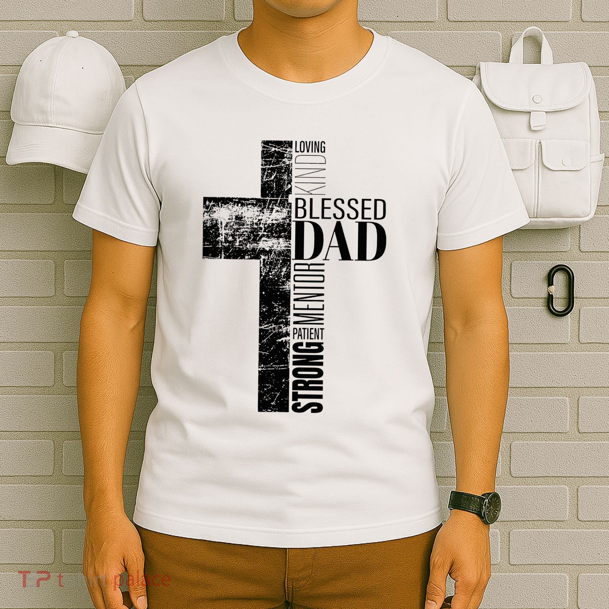 Christian Fathers Day Gifts Religious Blessed Dad Cross T-Shirt