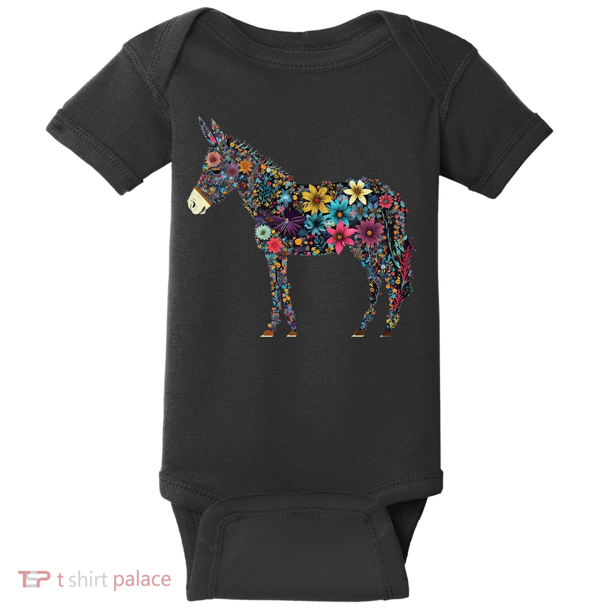 Cute Flower Donkey On Summer Floral Donkey Baby Bodysuit