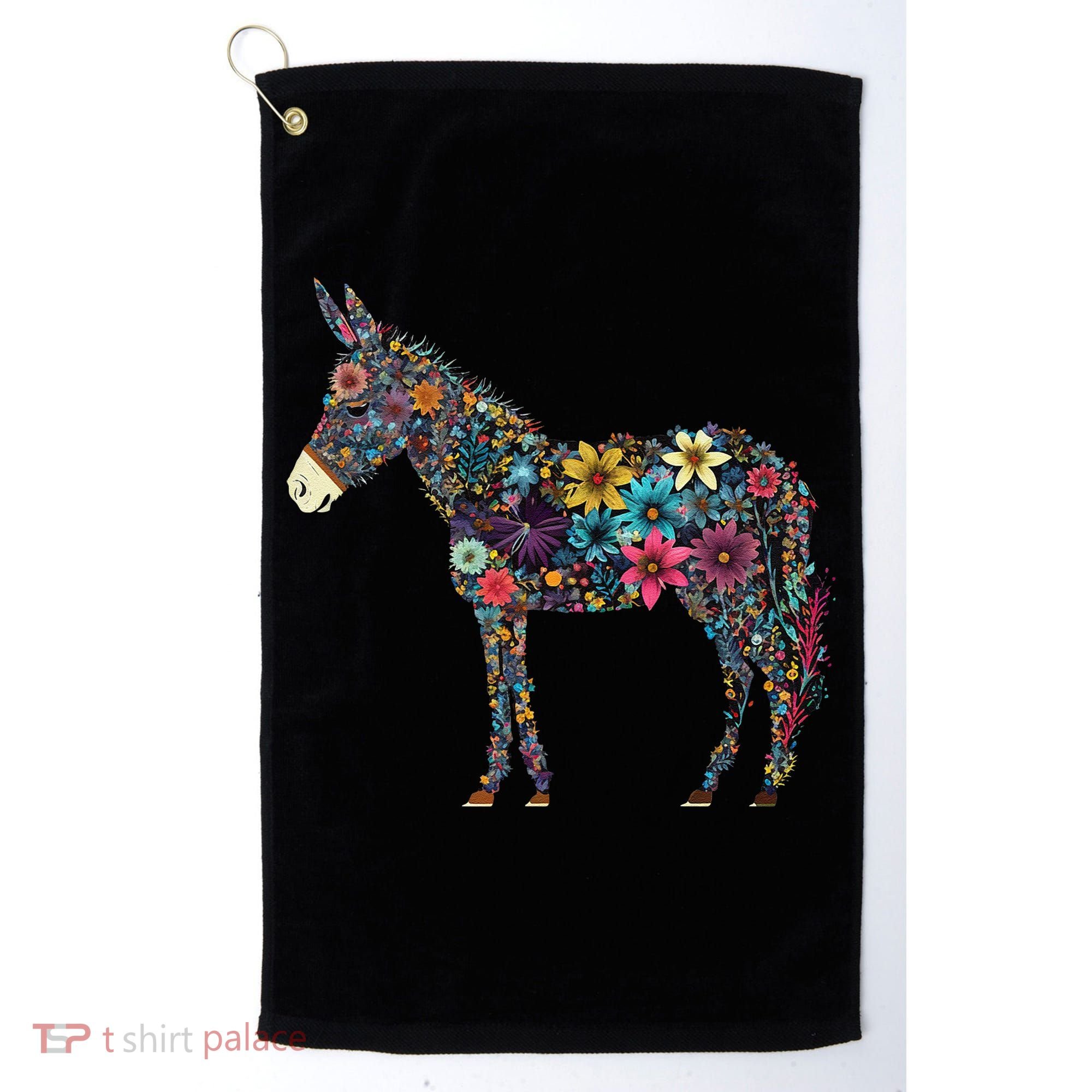 Cute Flower Donkey On Summer Floral Donkey Golf Towel