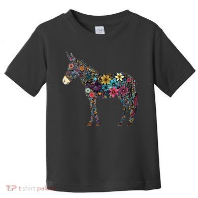 Cute Flower Donkey On Summer Floral Donkey Toddler T-Shirt
