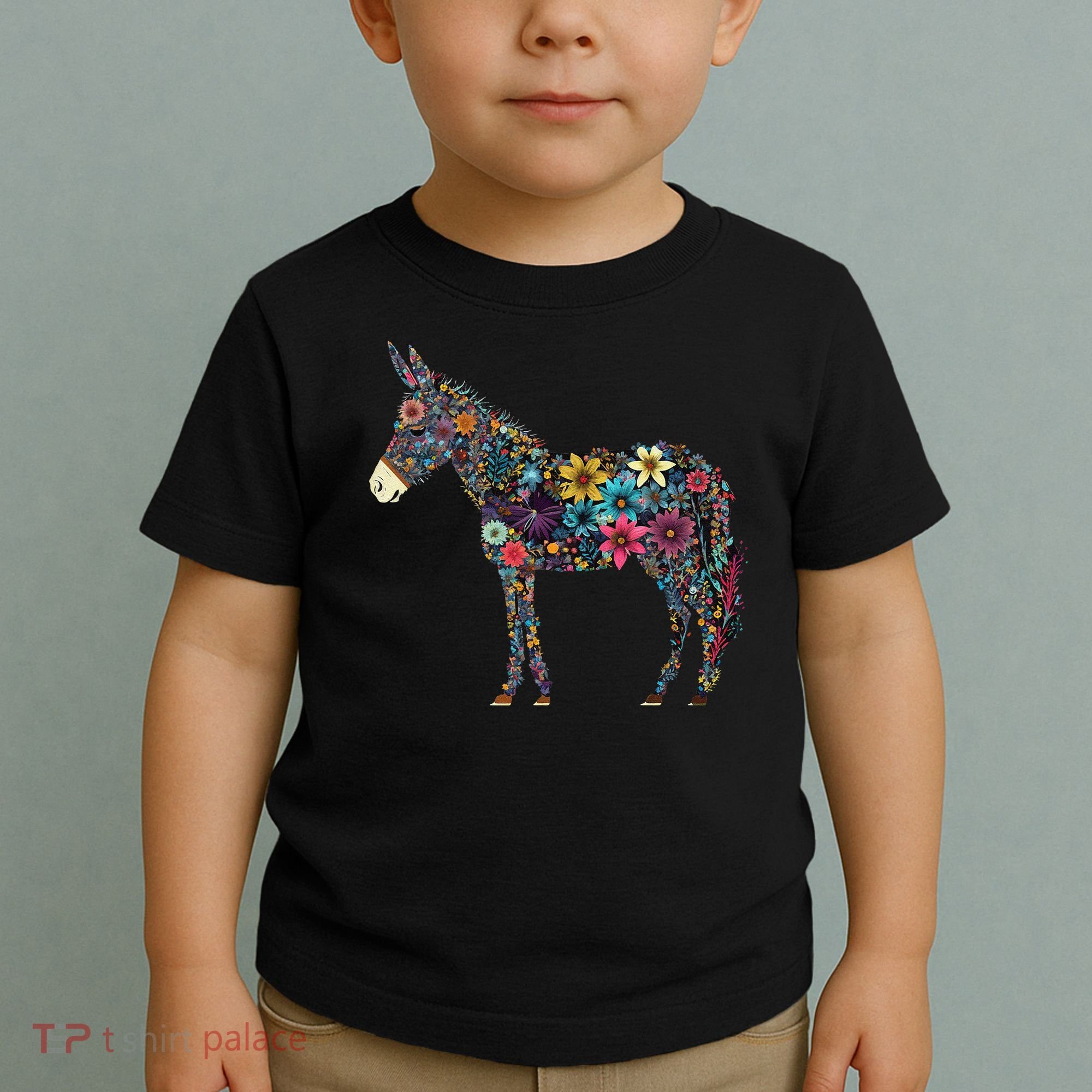 Cute Flower Donkey On Summer Floral Donkey Toddler T-Shirt