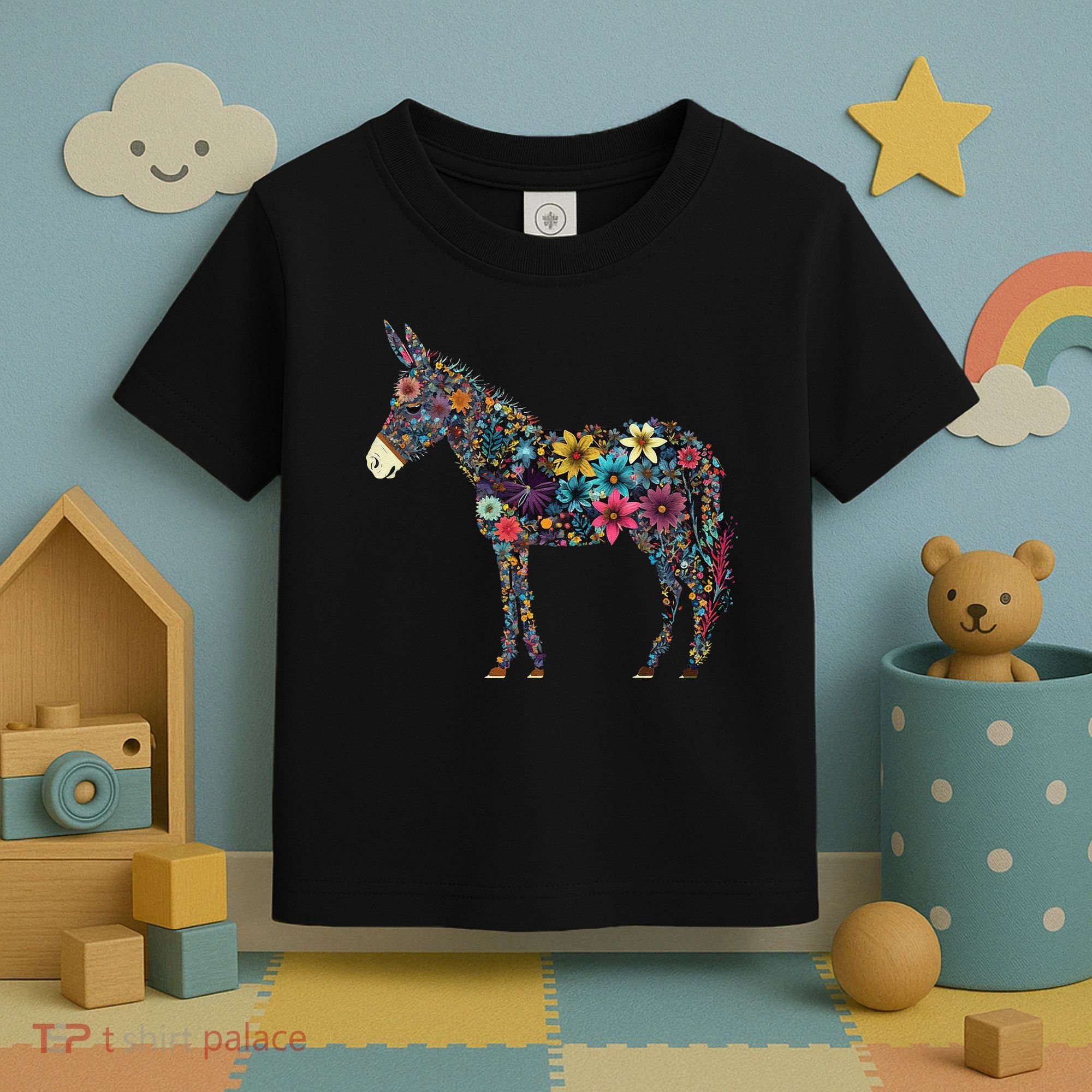 Cute Flower Donkey On Summer Floral Donkey Toddler T-Shirt