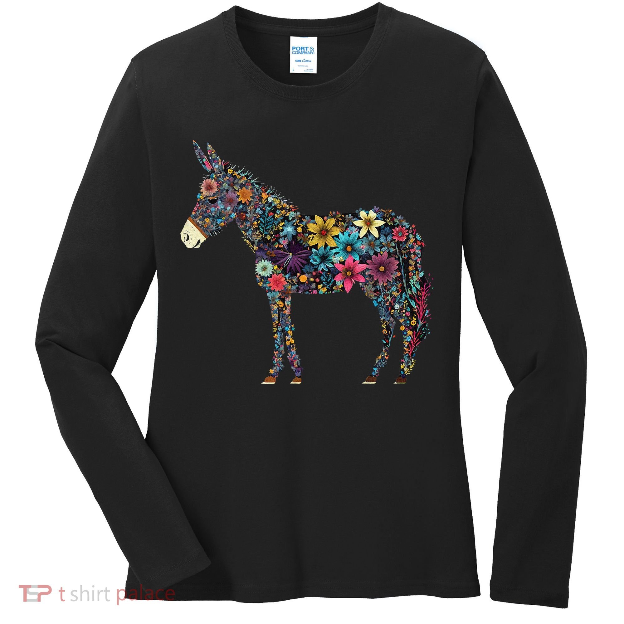 Cute Flower Donkey On Summer Floral Donkey Women's Long Sleeve Shirt