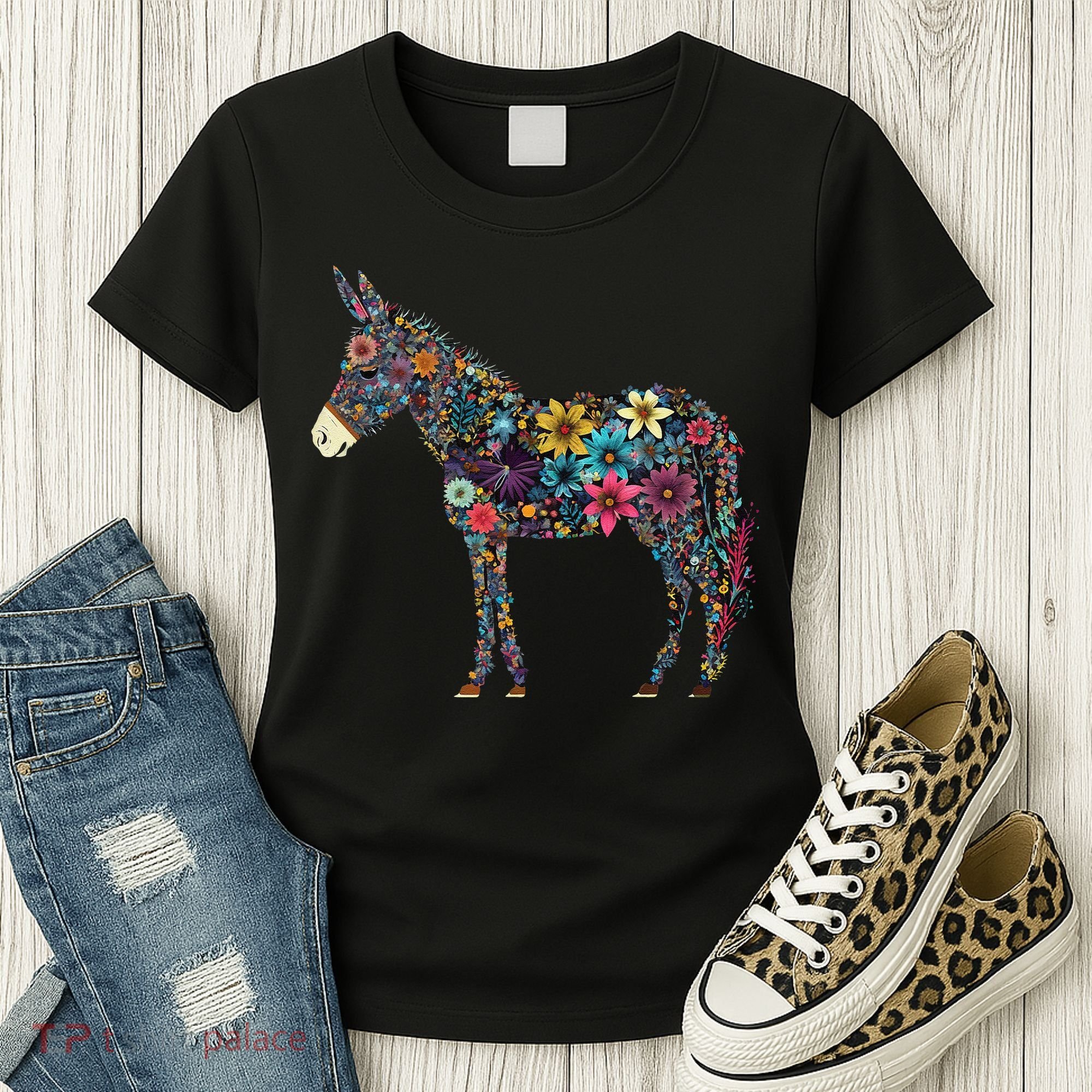 Cute Flower Donkey On Summer Floral Donkey Women's T-Shirt