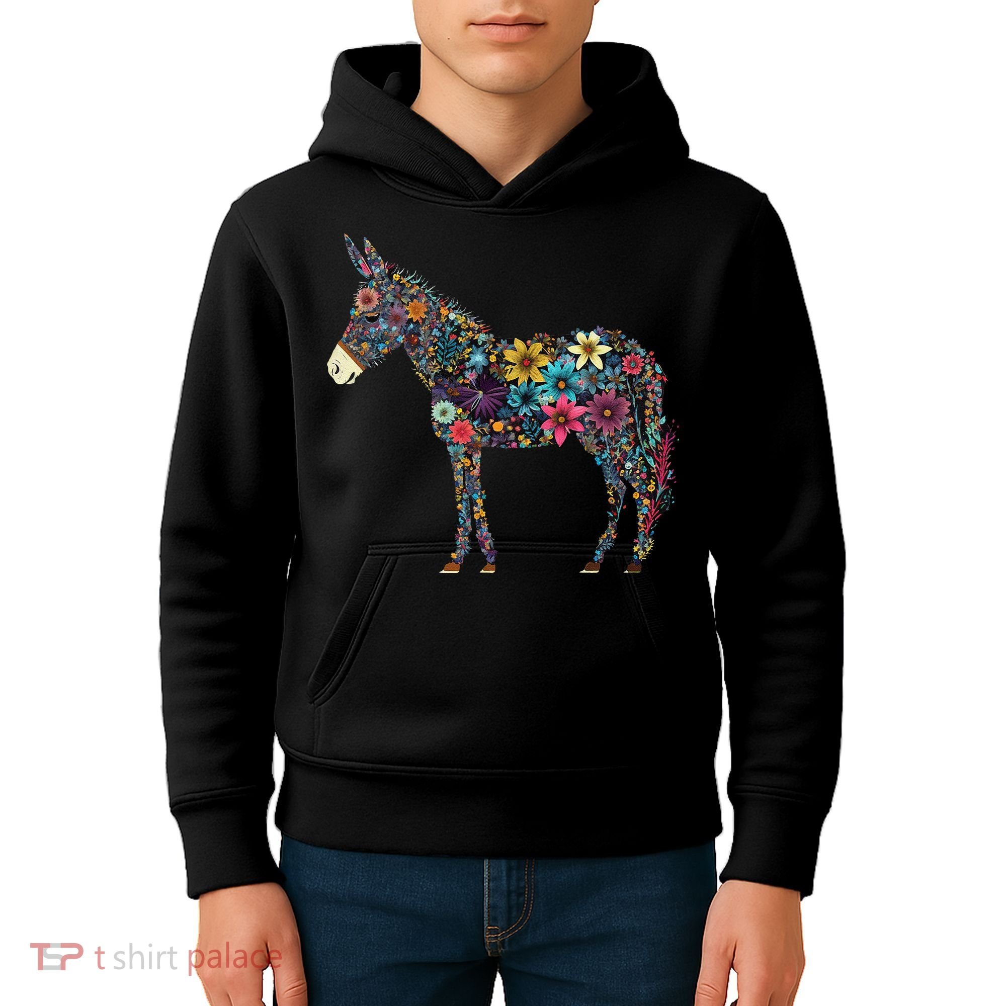 Cute Flower Donkey On Summer Floral Donkey Kids Hoodie