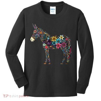 Cute Flower Donkey On Summer Floral Donkey Kids Long Sleeve Shirt