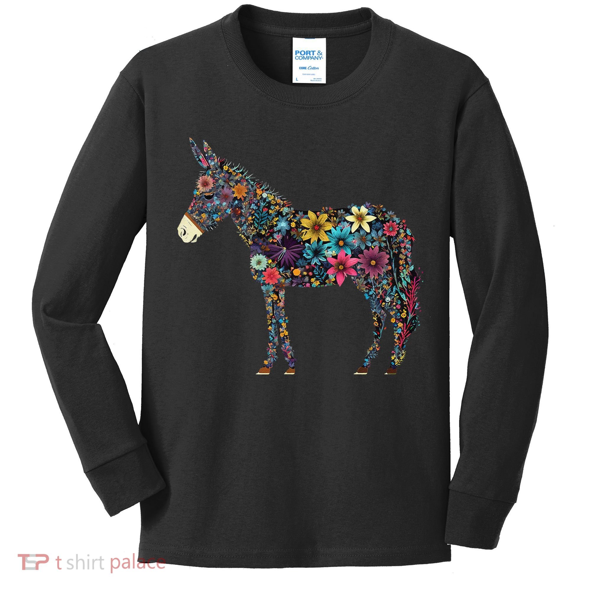 Cute Flower Donkey On Summer Floral Donkey Kids Long Sleeve Shirt