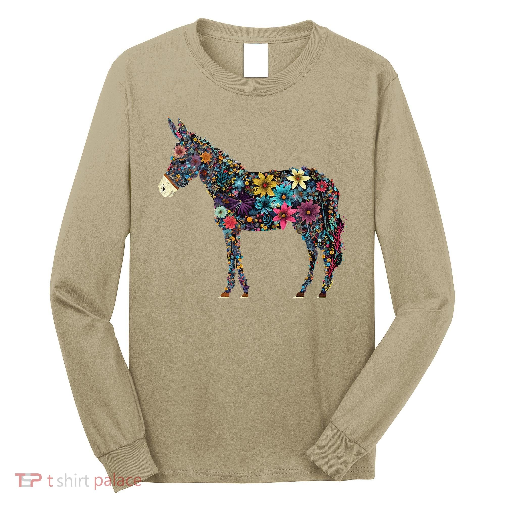 Cute Flower Donkey On Summer Floral Donkey Long Sleeve Shirt