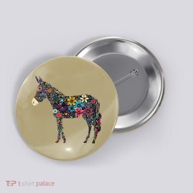 Cute Flower Donkey On Summer Floral Donkey Button