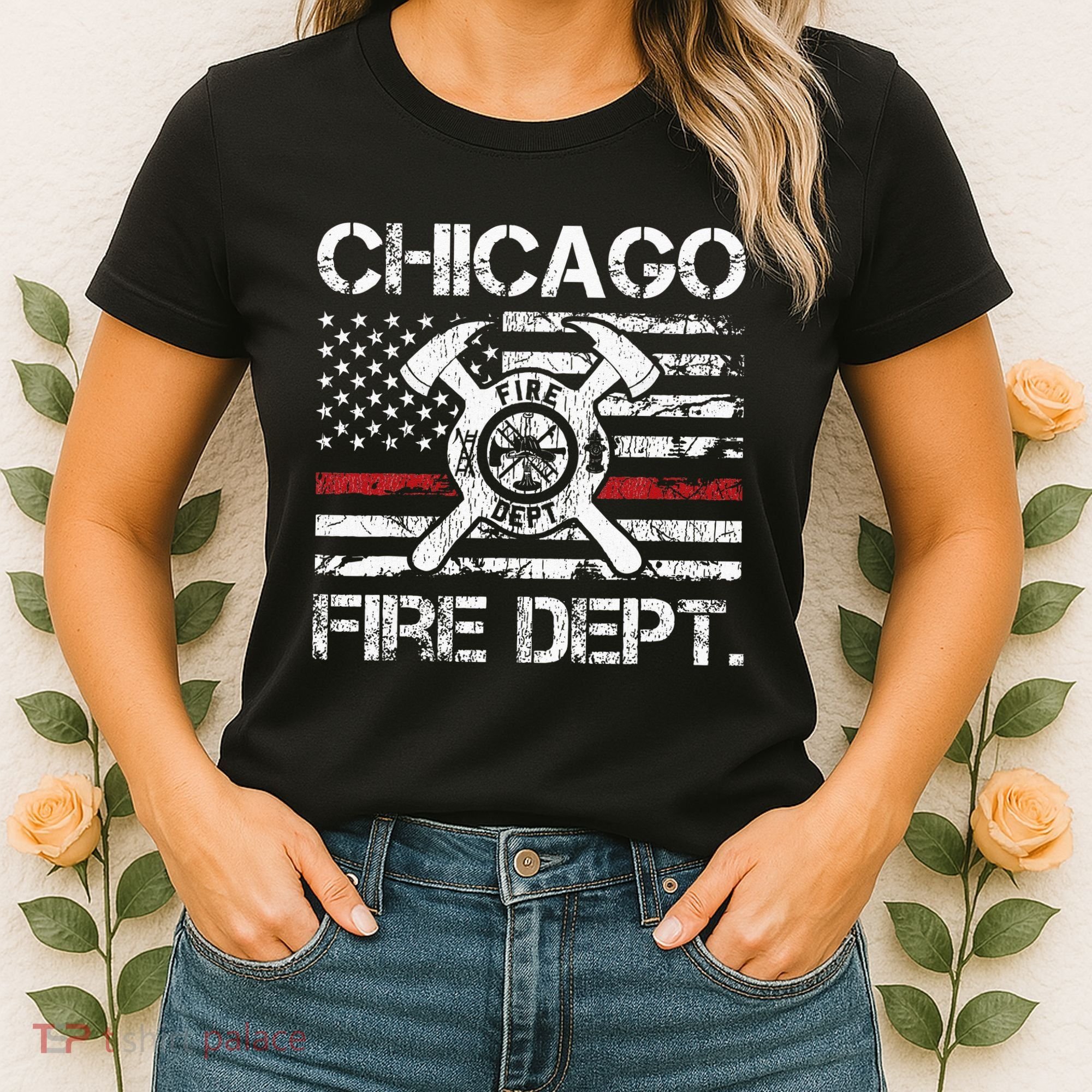 Custom Fire Department Thin Red Line Flag Personalize City Or State Women's T-Shirt