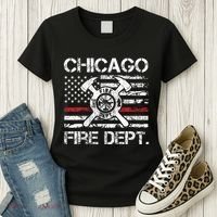 Custom Fire Department Thin Red Line Flag Personalize City Or State Women's T-Shirt thumb 3
