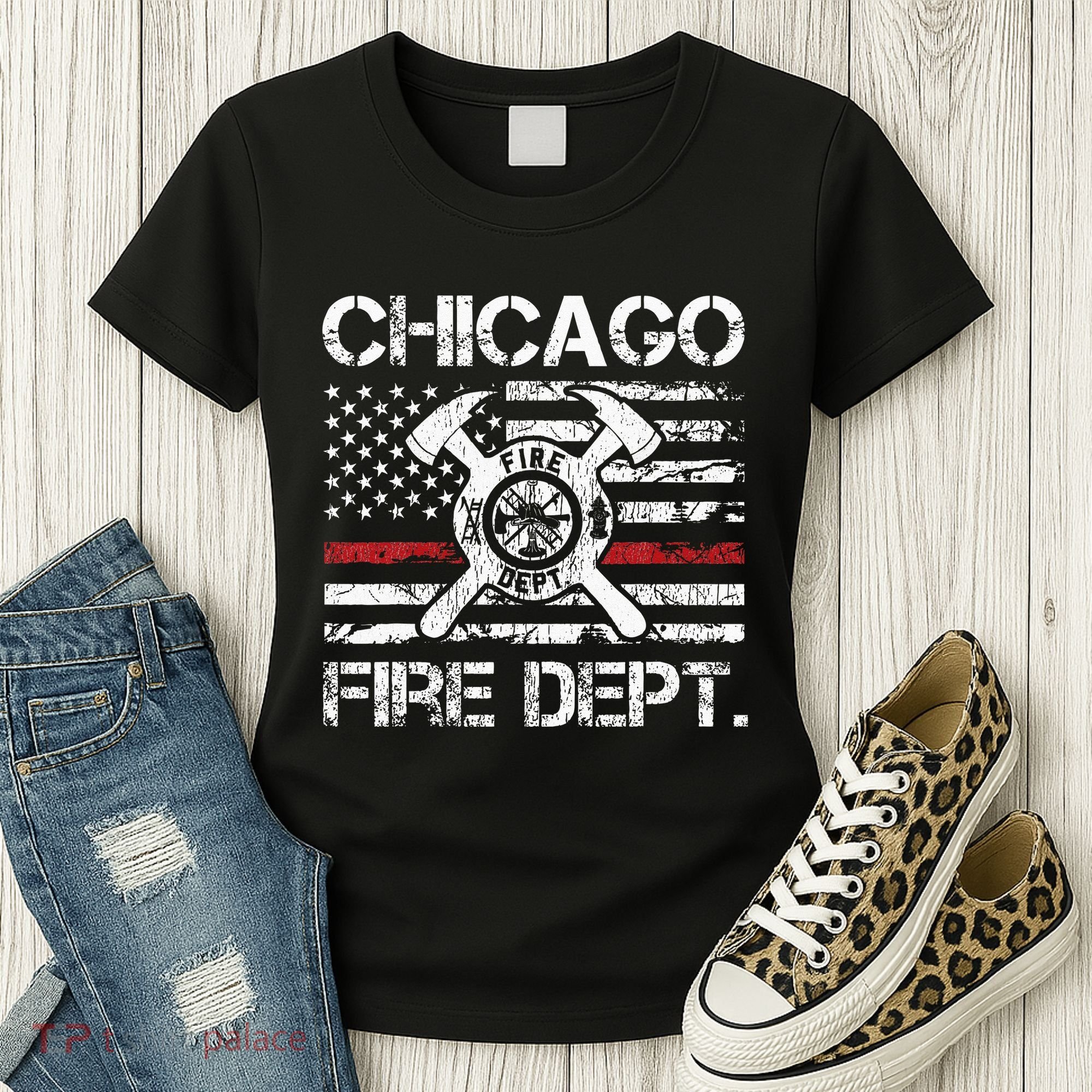 Custom Fire Department Thin Red Line Flag Personalize City Or State Women's T-Shirt