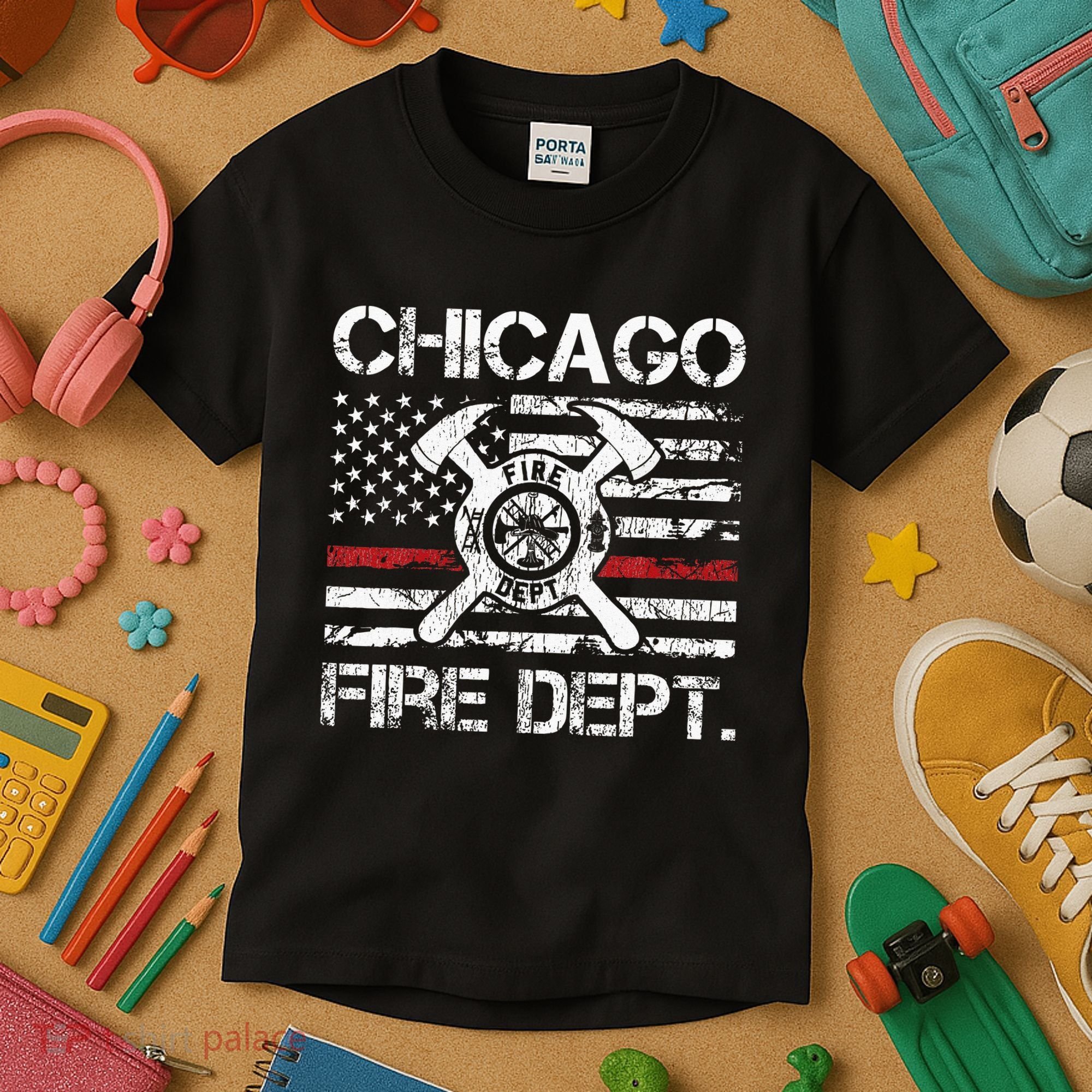 Custom Fire Department Thin Red Line Flag Personalize City Or State Kids T-Shirt