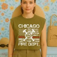Custom Fire Department Thin Red Line Flag Personalize City Or State Garment-Dyed Women's Muscle Tee thumb 4