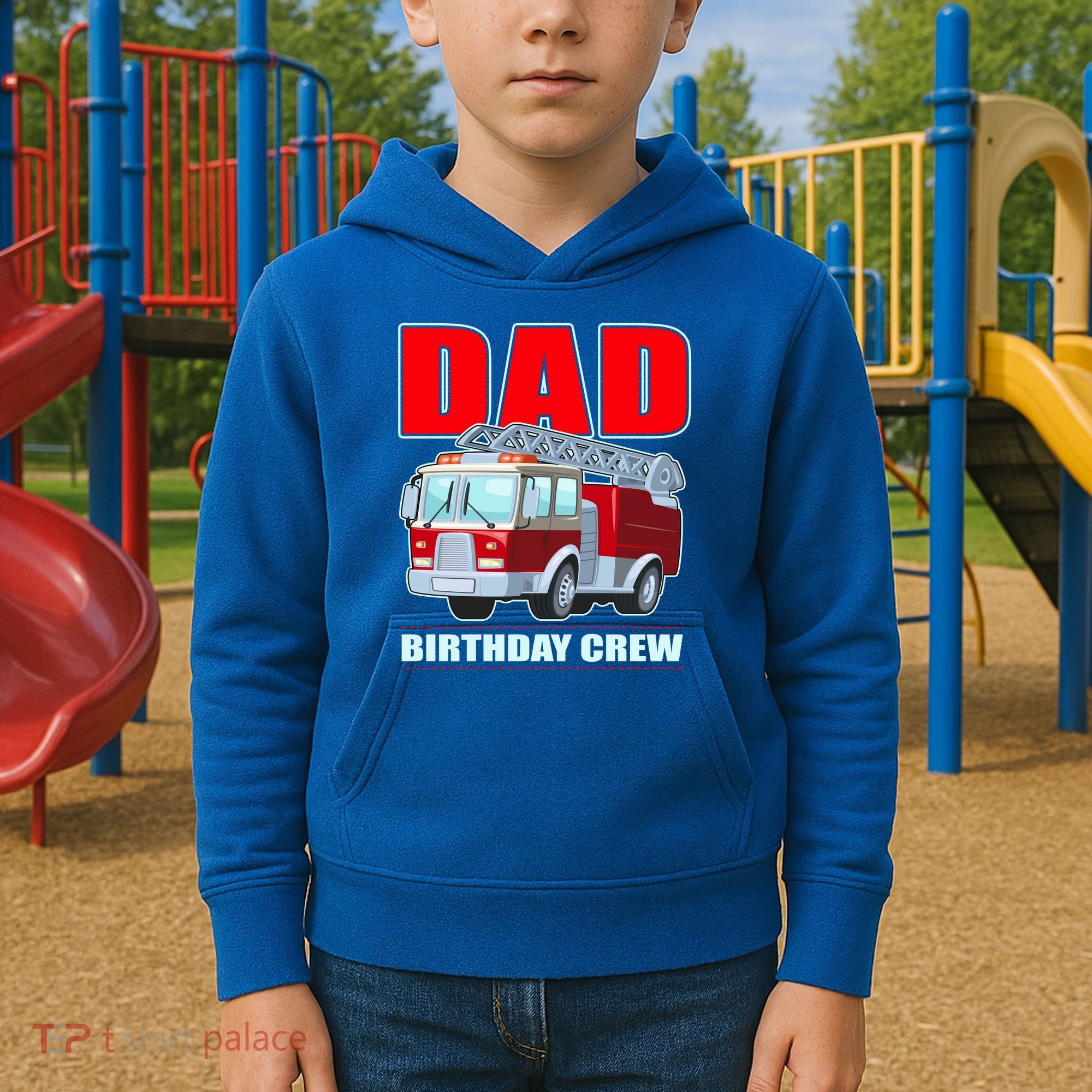 Cute Funny Dad Birthday Crew Firetruck Kids Hoodie