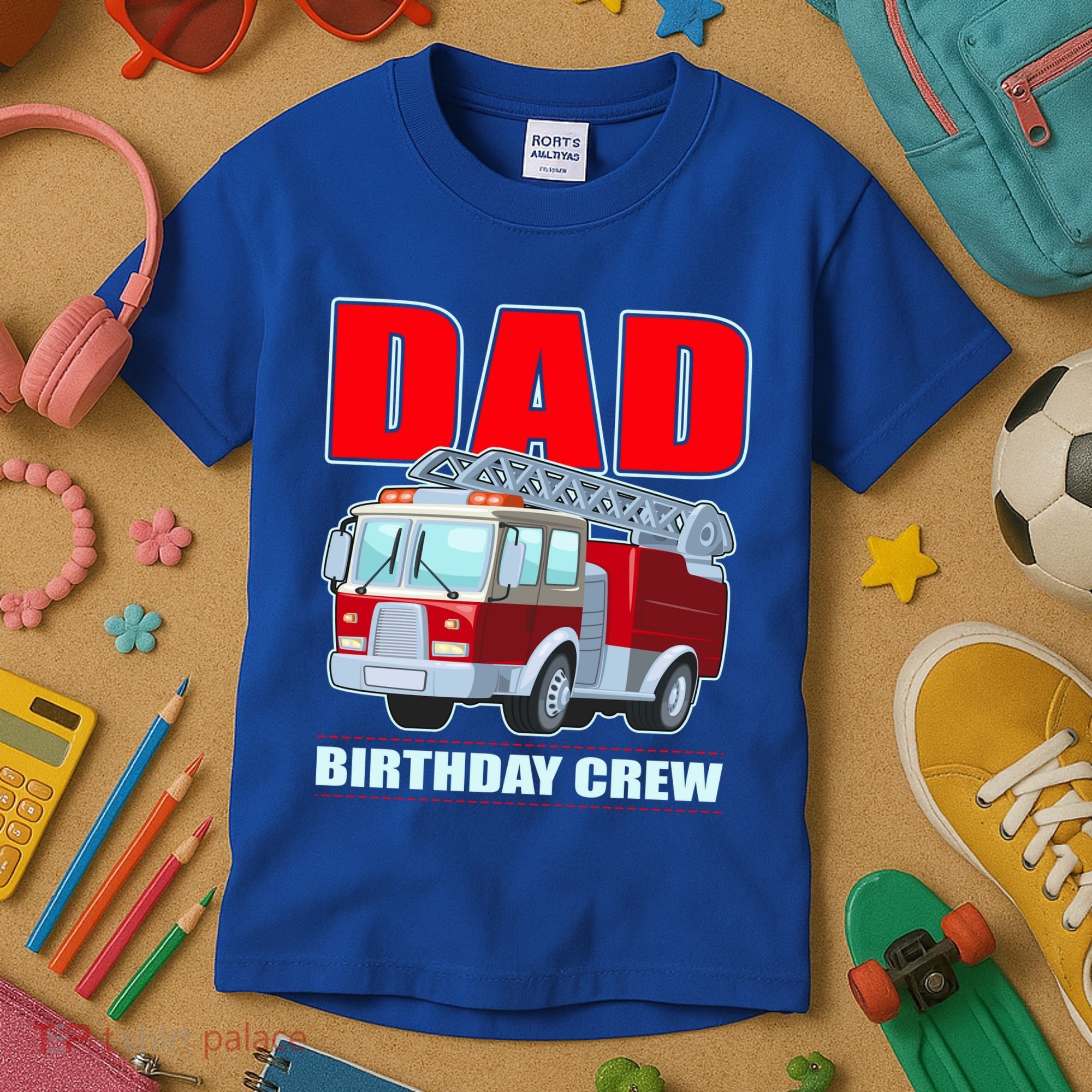 Cute Funny Dad Birthday Crew Firetruck Kids T-Shirt