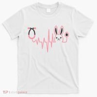 Cute Funny Easter Bunny Heart Beat Stethoscope T-Shirt thumb 0