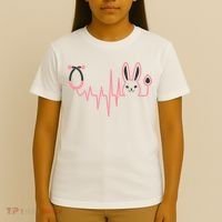 Cute Funny Easter Bunny Heart Beat Stethoscope T-Shirt thumb 4