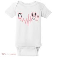 Cute Funny Easter Bunny Heart Beat Stethoscope Baby Bodysuit thumb 0