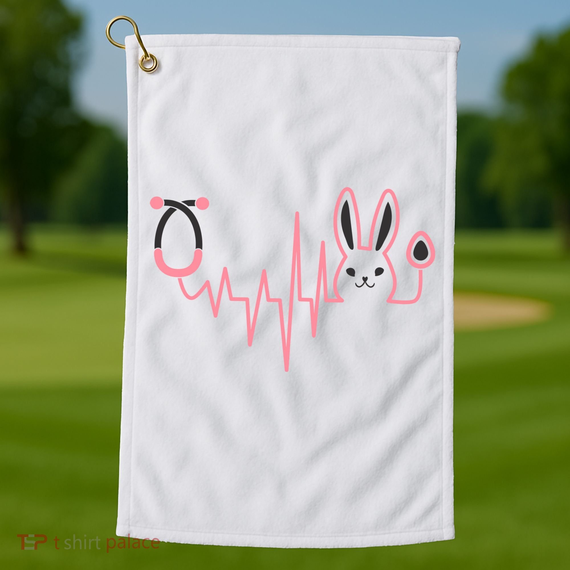 Cute Funny Easter Bunny Heart Beat Stethoscope Golf Towel