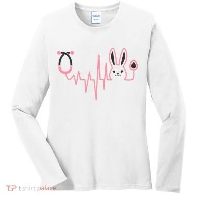 Cute Funny Easter Bunny Heart Beat Stethoscope Women's Long Sleeve Shirt