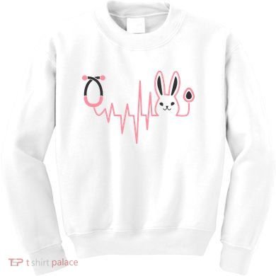 Cute Funny Easter Bunny Heart Beat Stethoscope Kids Sweatshirt