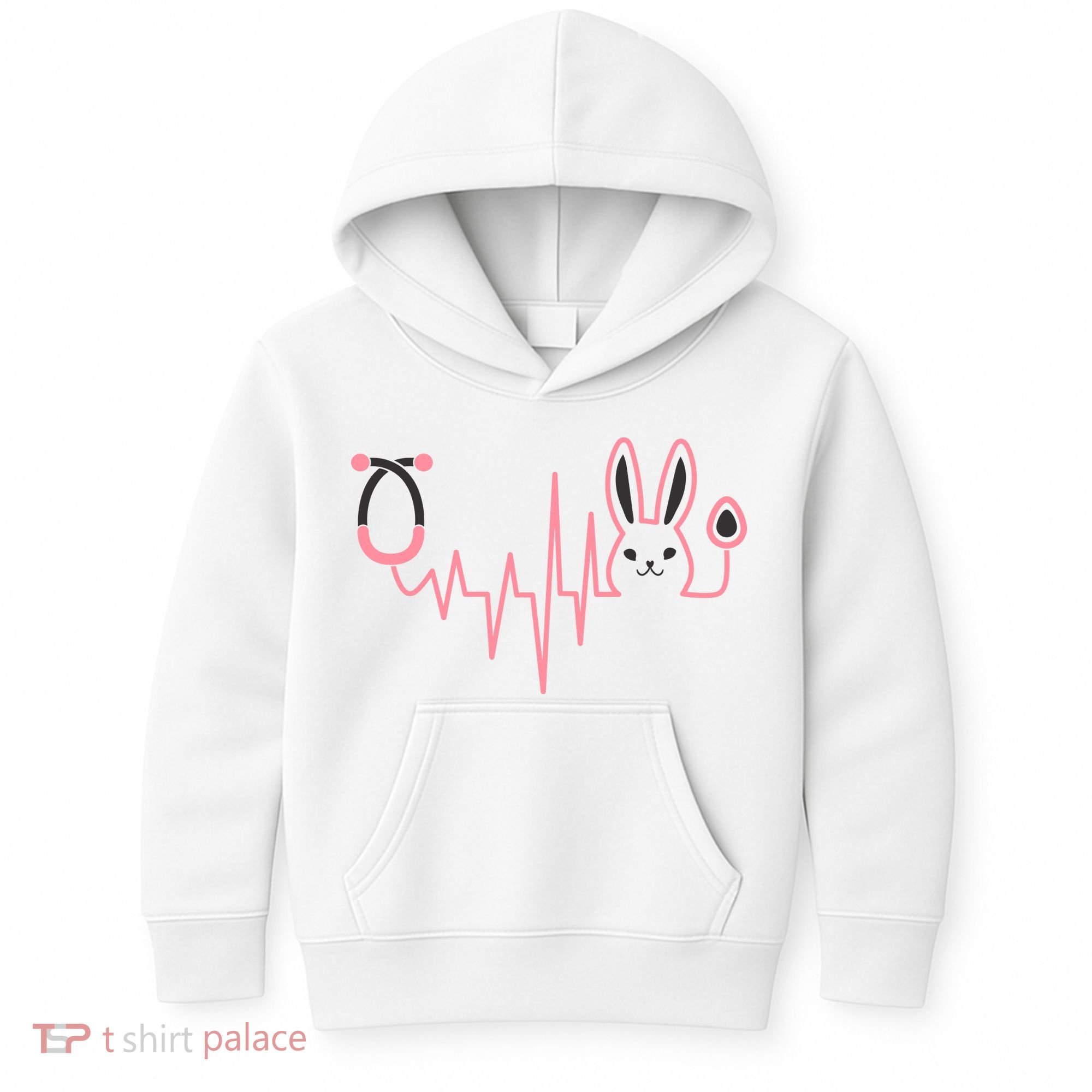 Cute Funny Easter Bunny Heart Beat Stethoscope Kids Hoodie