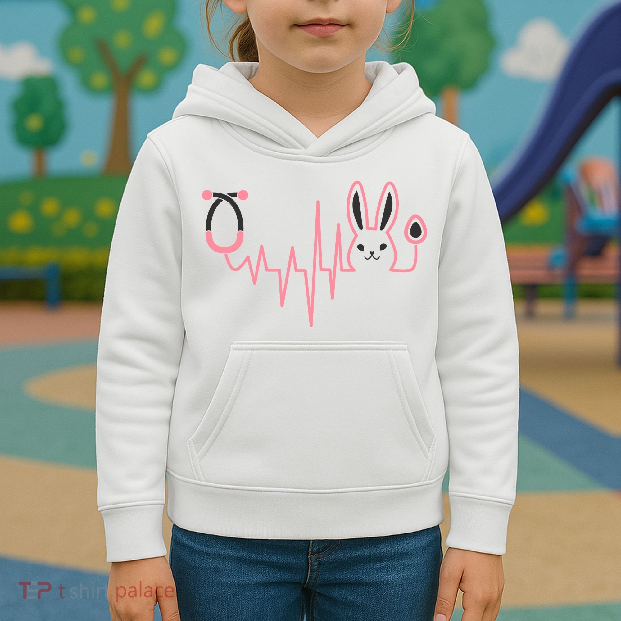 Cute Funny Easter Bunny Heart Beat Stethoscope Kids Hoodie