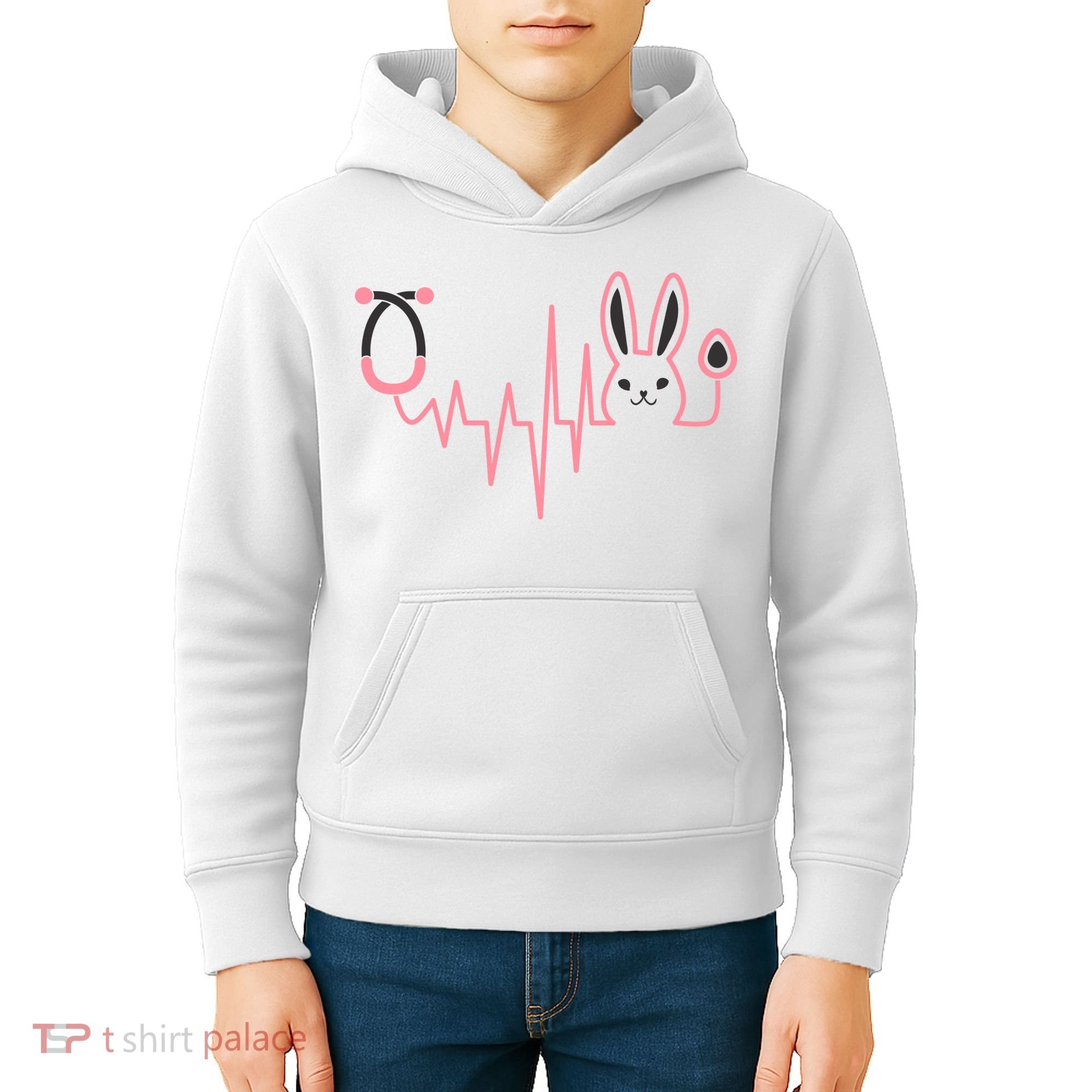 Cute Funny Easter Bunny Heart Beat Stethoscope Kids Hoodie