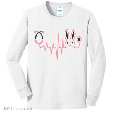 Cute Funny Easter Bunny Heart Beat Stethoscope Kids Long Sleeve Shirt