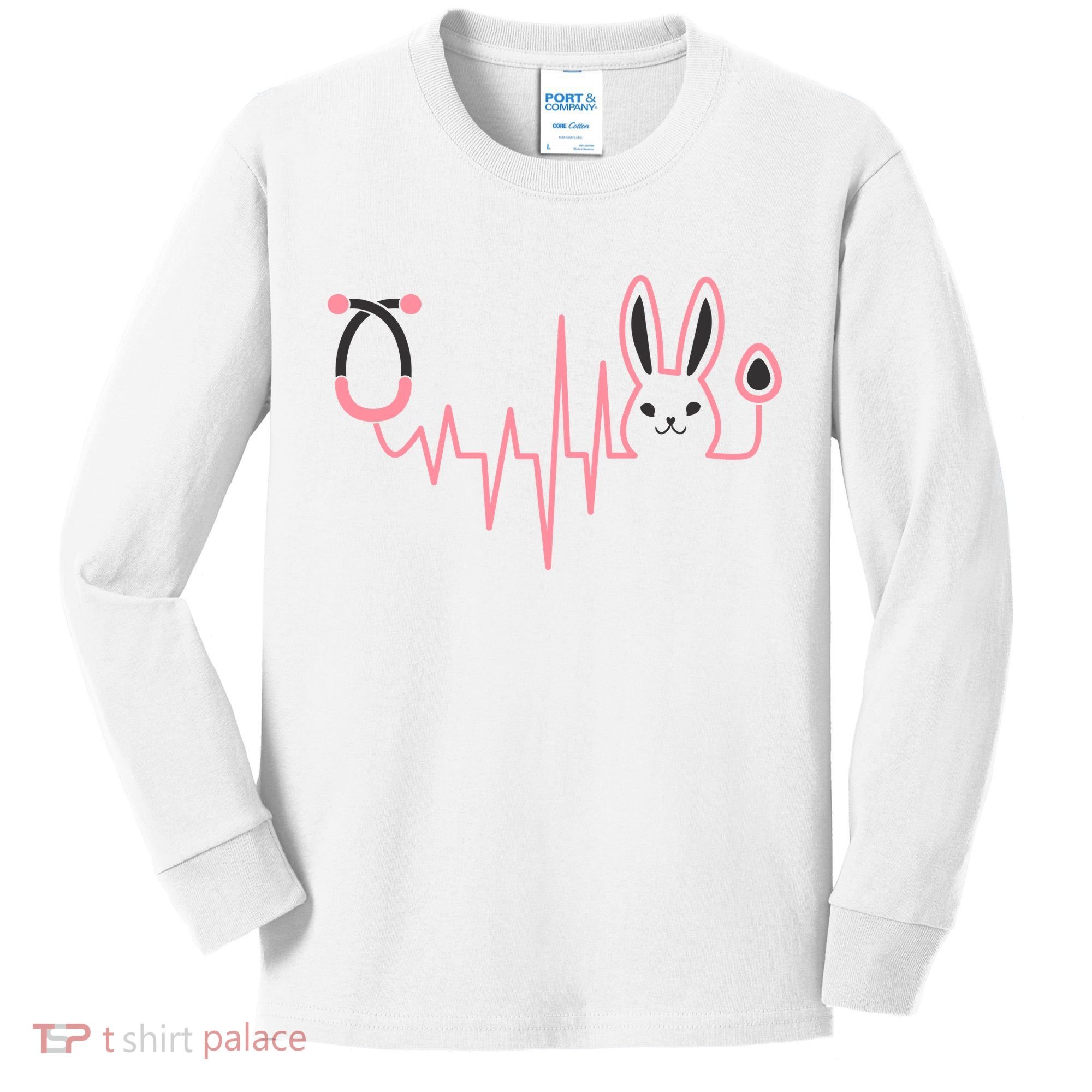 Cute Funny Easter Bunny Heart Beat Stethoscope Kids Long Sleeve Shirt