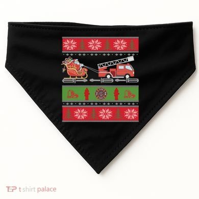 Christmas Fire Engine Fire Truck Fighter Ugly Xmas Gift USA-Made Doggie Bandana