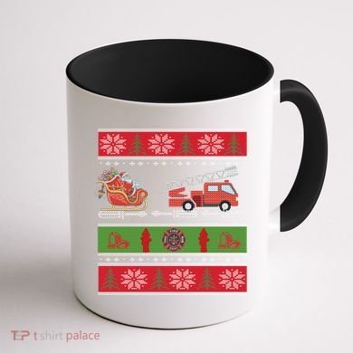 Christmas Fire Engine Fire Truck Fighter Ugly Xmas Gift Coffee Mug back