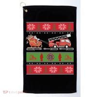 Christmas Fire Engine Fire Truck Fighter Ugly Xmas Gift Golf Towel thumb 0