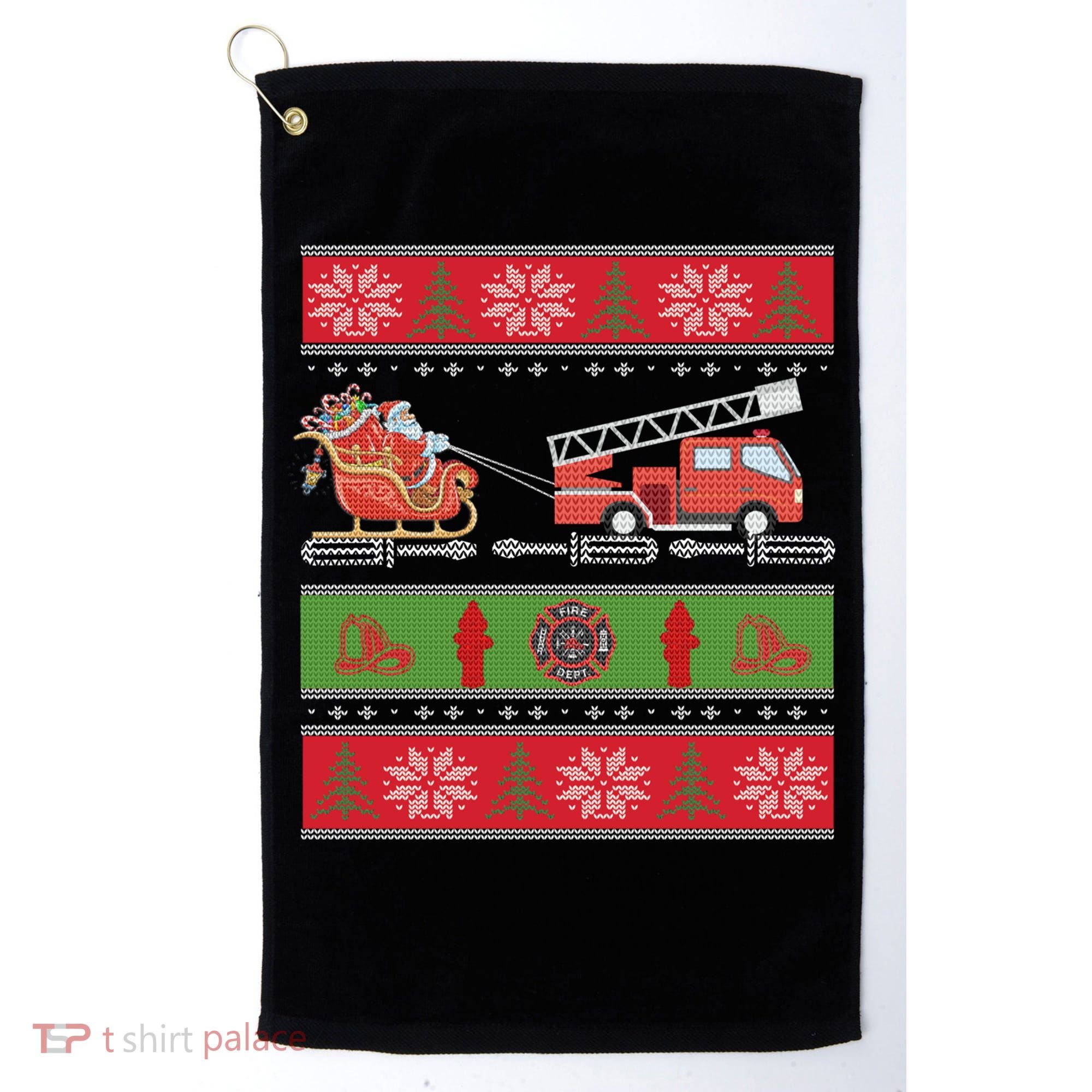 Christmas Fire Engine Fire Truck Fighter Ugly Xmas Gift Golf Towel