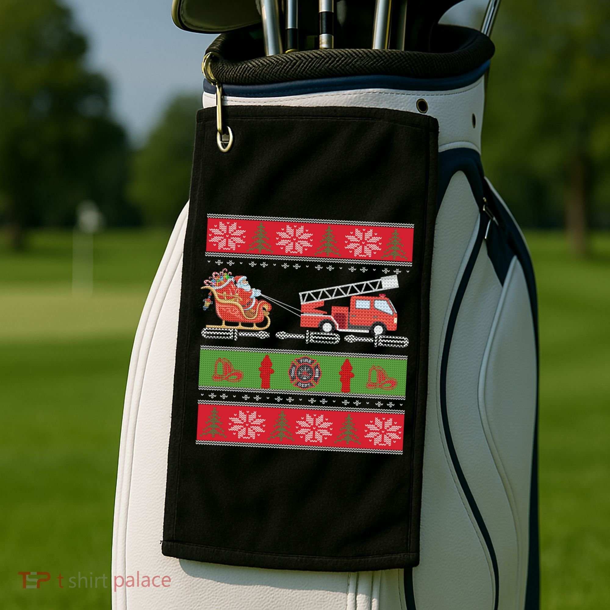 Christmas Fire Engine Fire Truck Fighter Ugly Xmas Gift Golf Towel