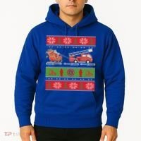 Christmas Fire Engine Fire Truck Fighter Ugly Xmas Gift Hoodie thumb 2