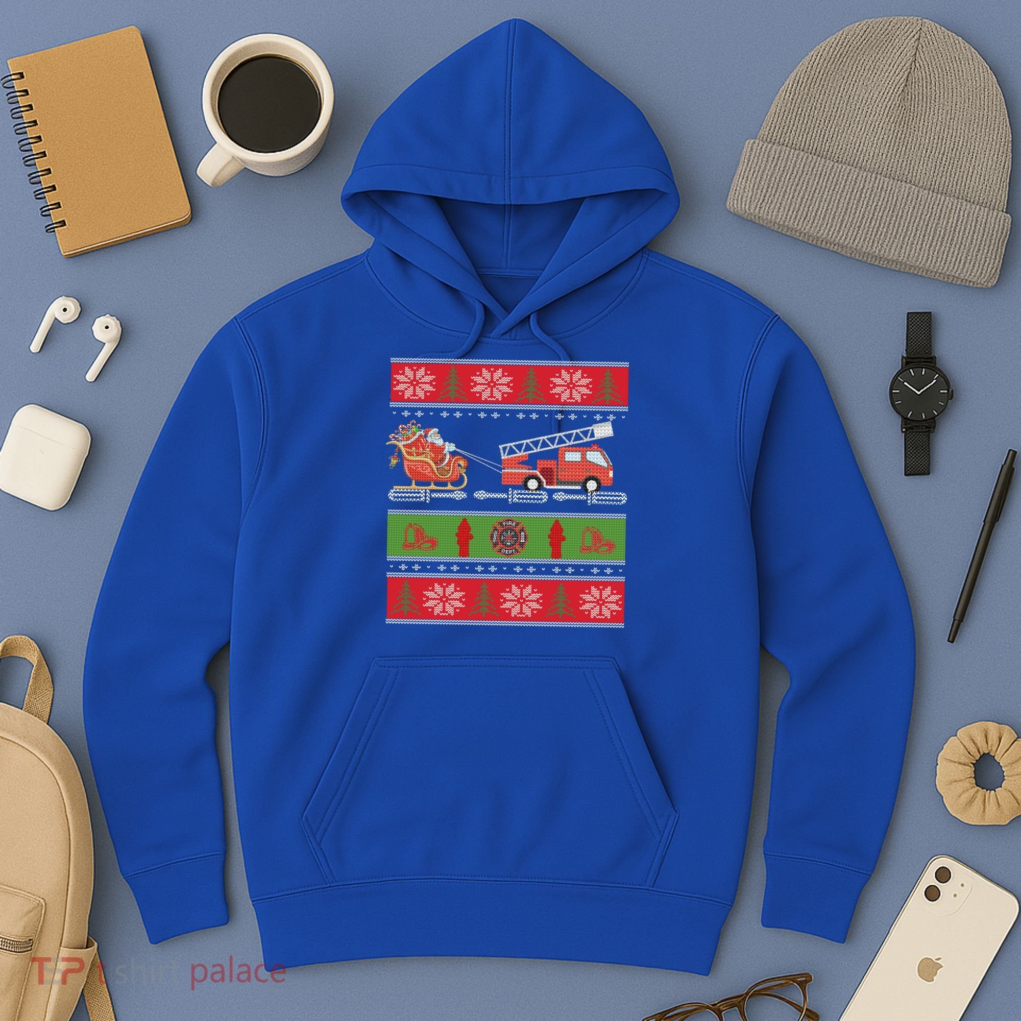 Christmas Fire Engine Fire Truck Fighter Ugly Xmas Gift Hoodie