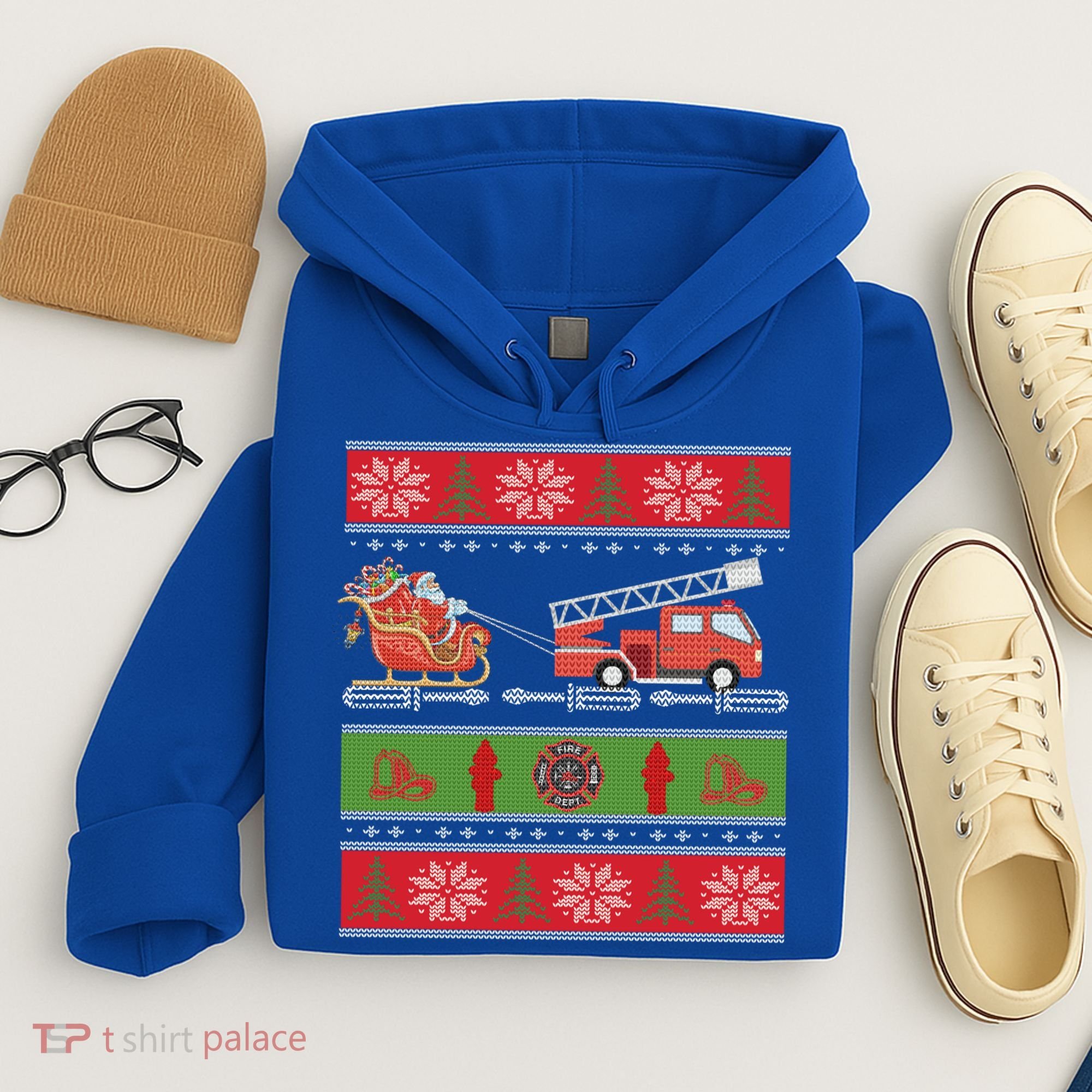 Christmas Fire Engine Fire Truck Fighter Ugly Xmas Gift Hoodie