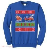 Christmas Fire Engine Fire Truck Fighter Ugly Xmas Gift Sweatshirt thumb 0