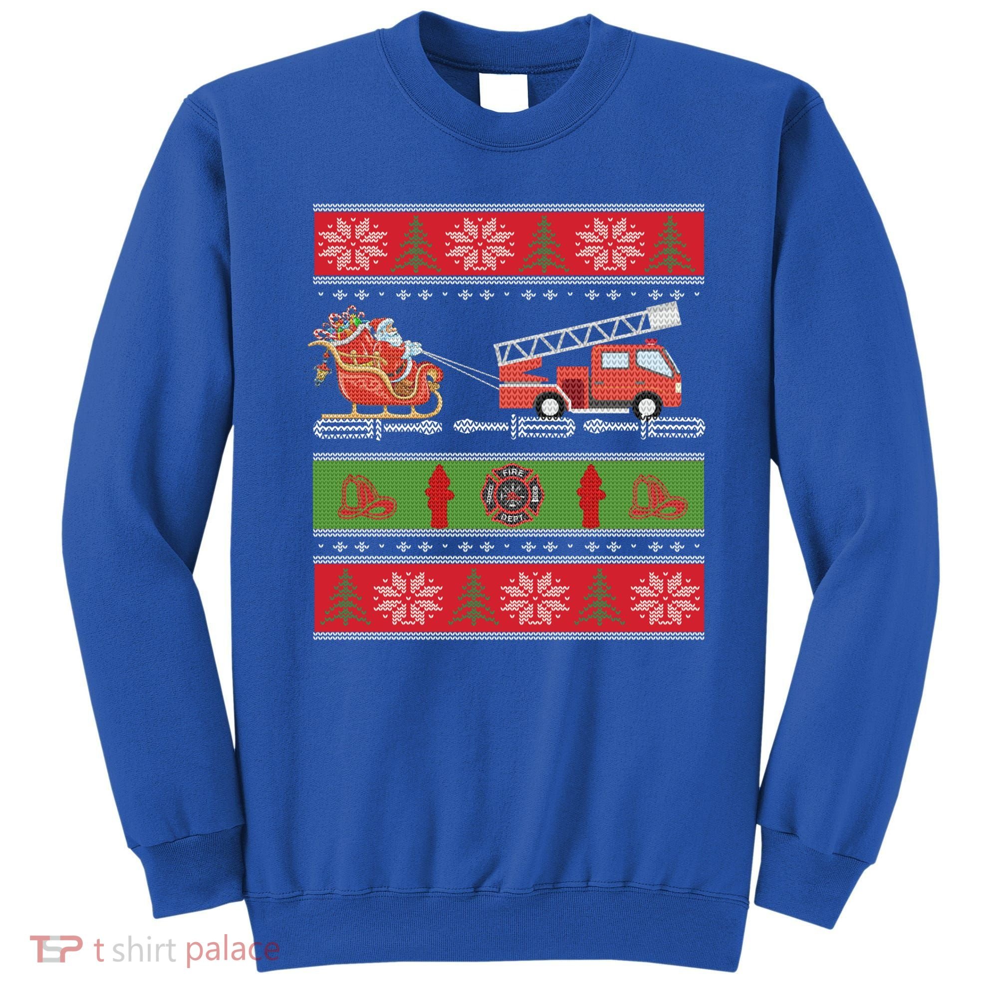 Christmas Fire Engine Fire Truck Fighter Ugly Xmas Gift Sweatshirt