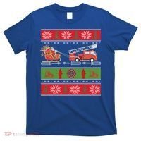 Christmas Fire Engine Fire Truck Fighter Ugly Xmas Gift T-Shirt thumb 0