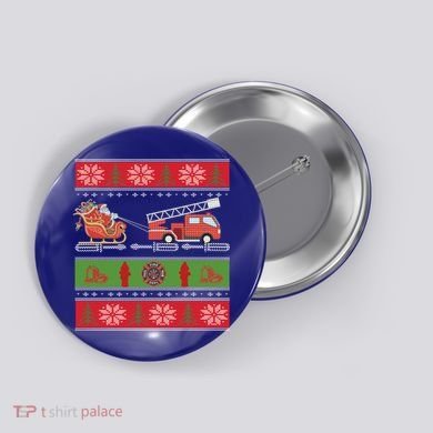 Christmas Fire Engine Fire Truck Fighter Ugly Xmas Gift Button