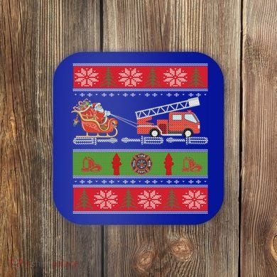 Christmas Fire Engine Fire Truck Fighter Ugly Xmas Gift Coaster