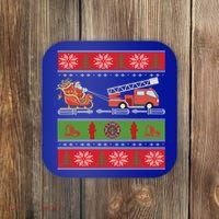 Christmas Fire Engine Fire Truck Fighter Ugly Xmas Gift Coaster thumb 0
