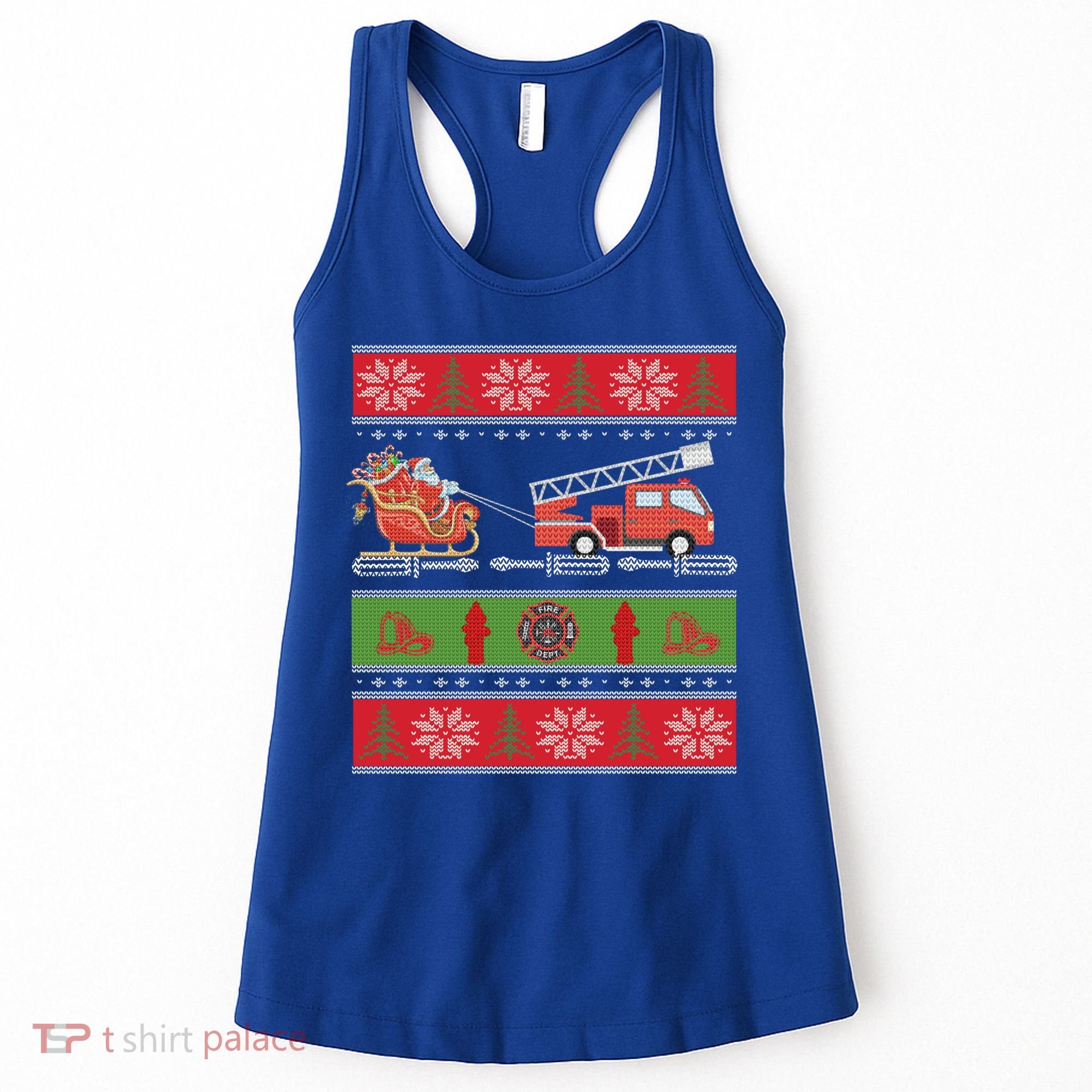 Christmas Fire Engine Fire Truck Fighter Ugly Xmas Gift Women's Tank Top